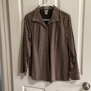 Chico's Diagonal Striped Blouse in Black and Tan